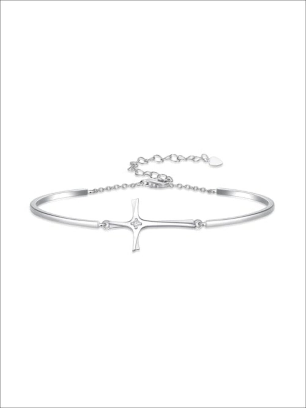 Sterling Silver Diamond Cross Bangle Bracelet 0.03ct Lab Grown Diamond